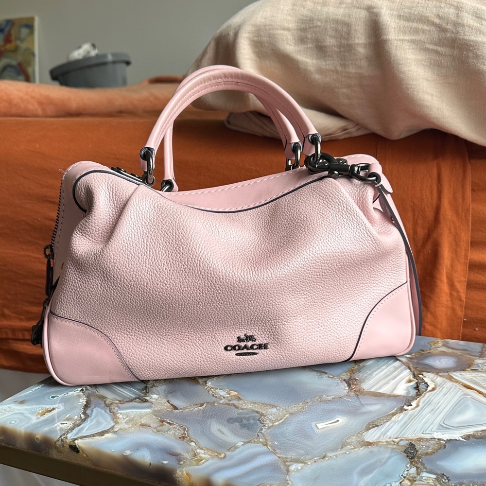 Coach Blush Pink Pebbled Leather Satchel with Detachable Strap